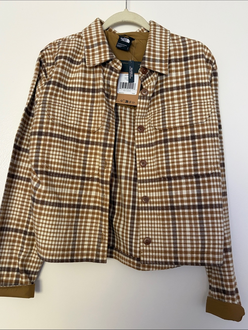 The North Face Brown and Cream Plaid Button-Front Shirt Jacket
